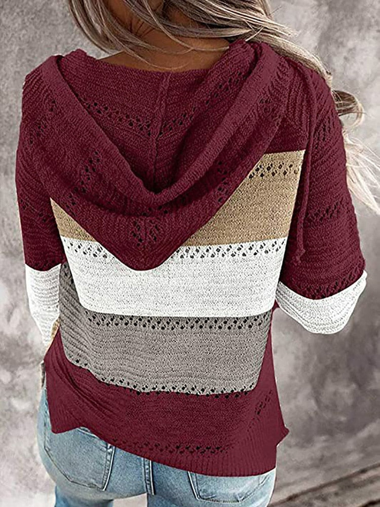 Damen Fitshinling Bohemian Kapuzenpullover, Gestreift Hoodie Entspannt Sweatshirt mit Kapuze