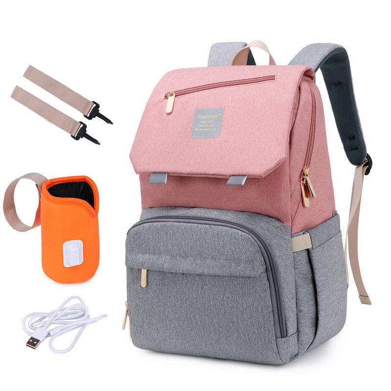 Windeltasche Mama Papa Rucksack Kinderwagen Tasche Wasserdichte Oxford Handtasche Stillwindel Kits Mutterschaftstasche USB Wärmer Halter