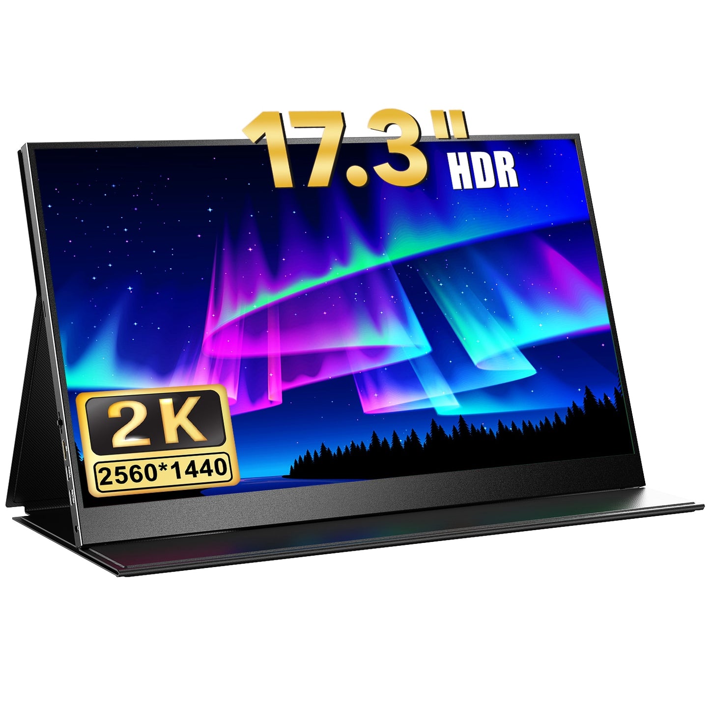 Tragbarer 2K-Monitor 17,3-Zoll-IPS-Bildschirm mit schmaler Lünette USB C /HDMI, Externes großes Gaming-Display für Laptop-PC-Mac-Telefon