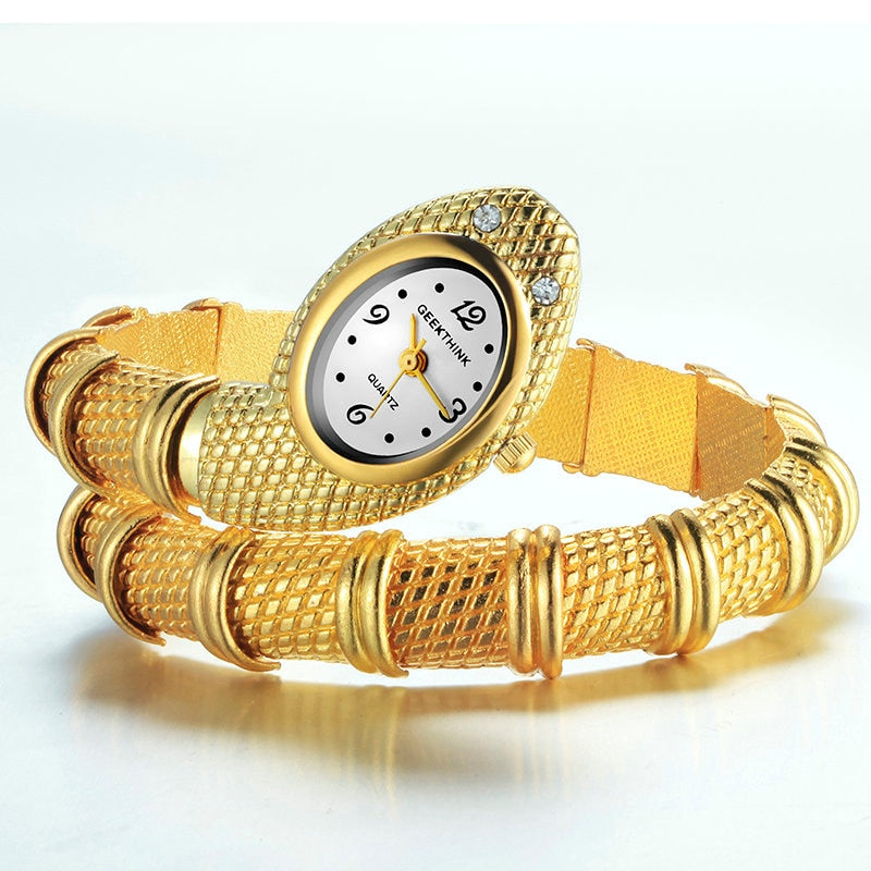 Marke Quarzuhr Armband für Frauen, Damen Schlange Kleid Uhr Armreif Diamant Ornament