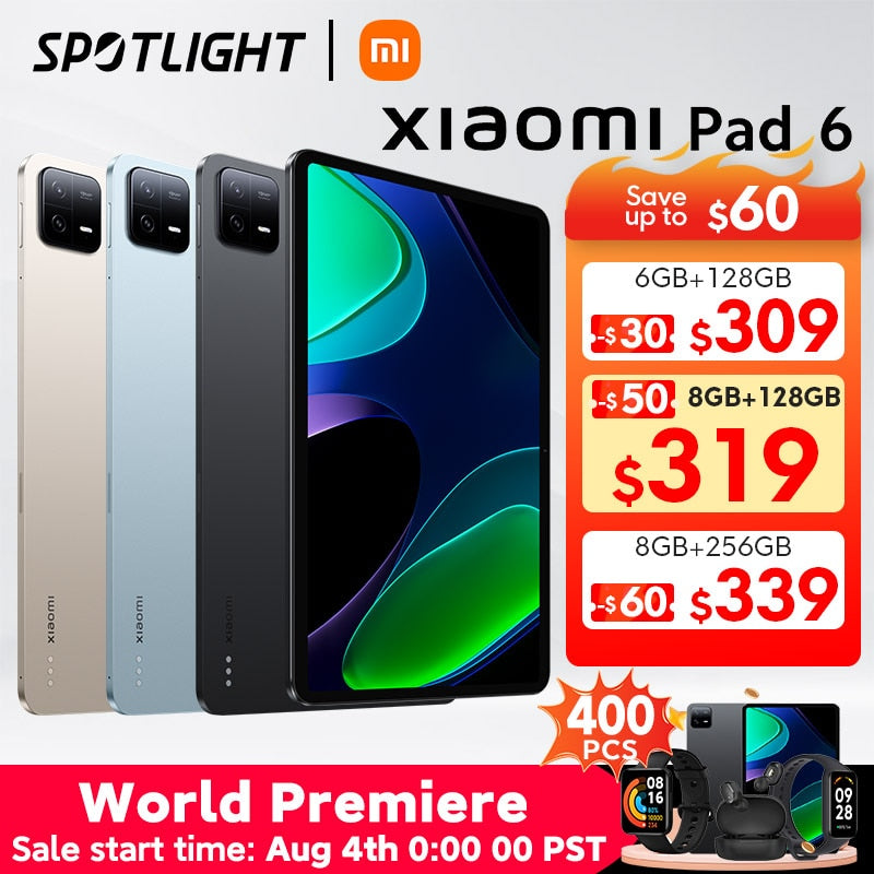 Weltpremiere Xiaomi Pad 6 Global Version 128 GB/256 GB, Snapdragon 870 Prozessor 144 Hz WQHD+ 8840 mAh, 33 W Schnelllade-Tablet