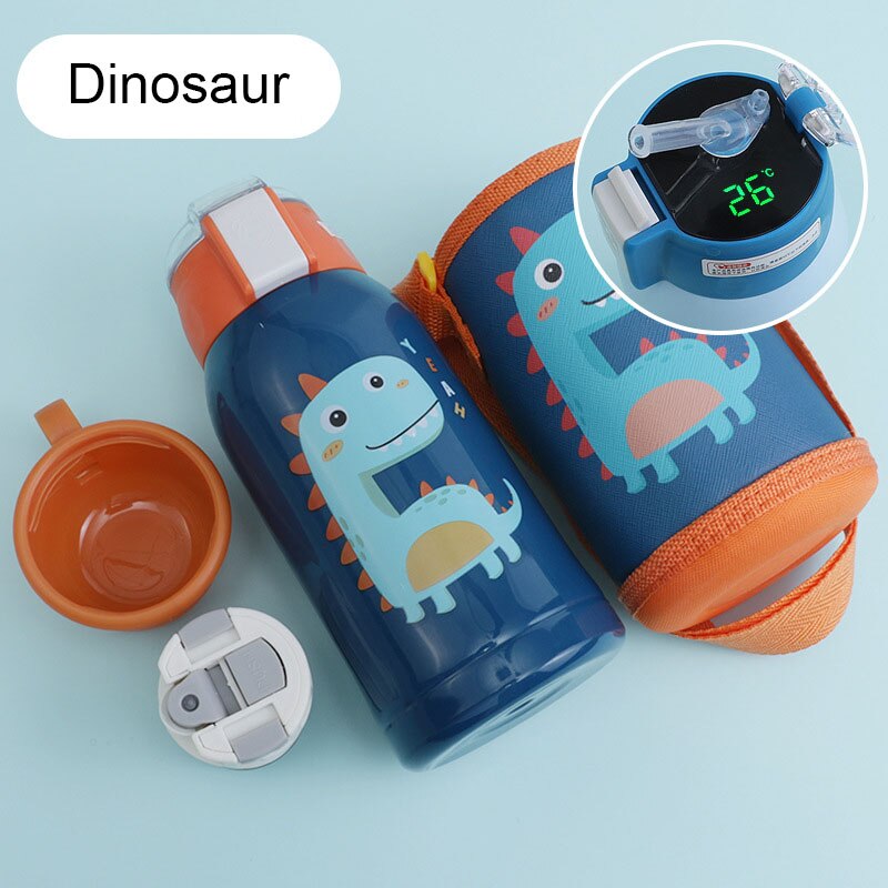 500 ml Cartoon Smart Temperaturanzeige, Thermosbecher Tragbare Pressstroh Stil Wasserflasche, Hält 24 Stunden warm und kalt für Babys