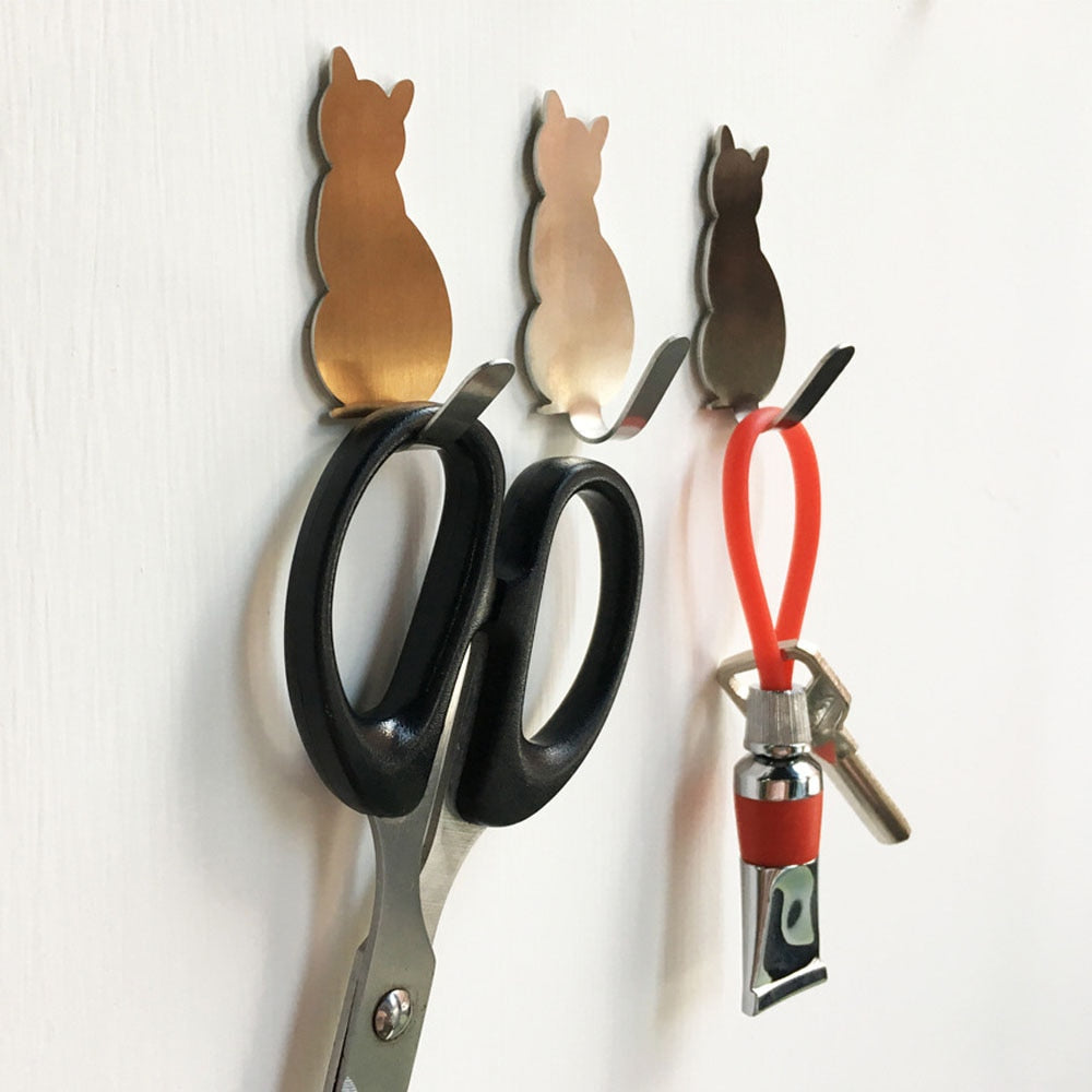 2 Stück selbstklebende Wandhaken mit Katzenmuster, für Badezimmer, Küche, zum Aufkleben an der Wand
