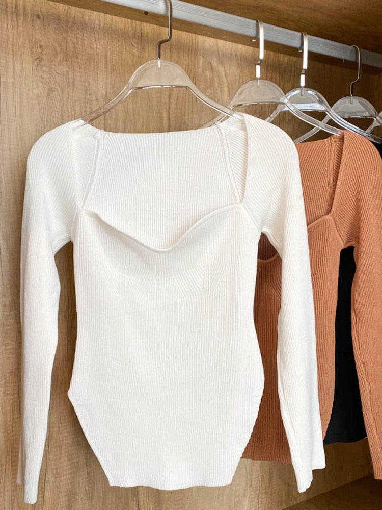 Frauen Quadratischer Kragen Langarm Pullover, gestrickter Pullover Frühling / Sommer