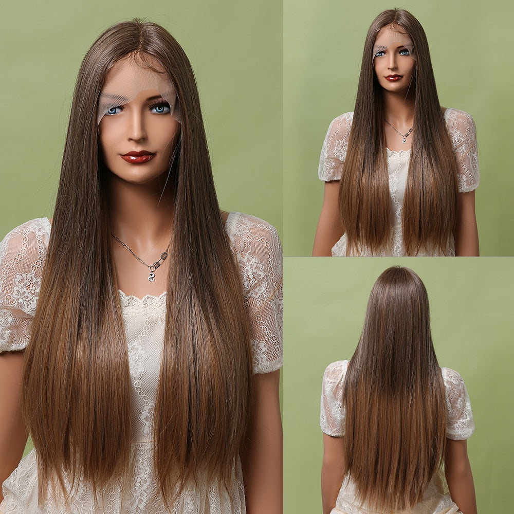 EASIHAIR Gerade Blonde Spitze Front Synthetische Perücken mit Baby Haar, Lange Frauen Spitze Perücken Hitzebeständig