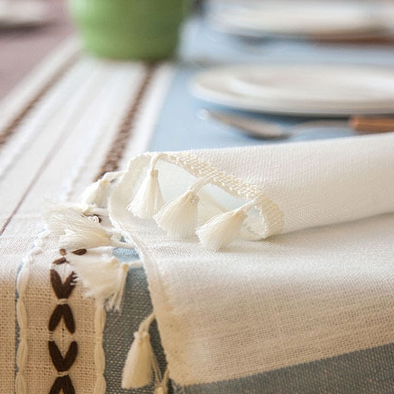 Karierte dekorative Leinentischdecke mit Quaste, wasserdicht, ölbeständig, dick, rechteckig, Hochzeit, Esstisch, Abdeckung, Teetischdecke