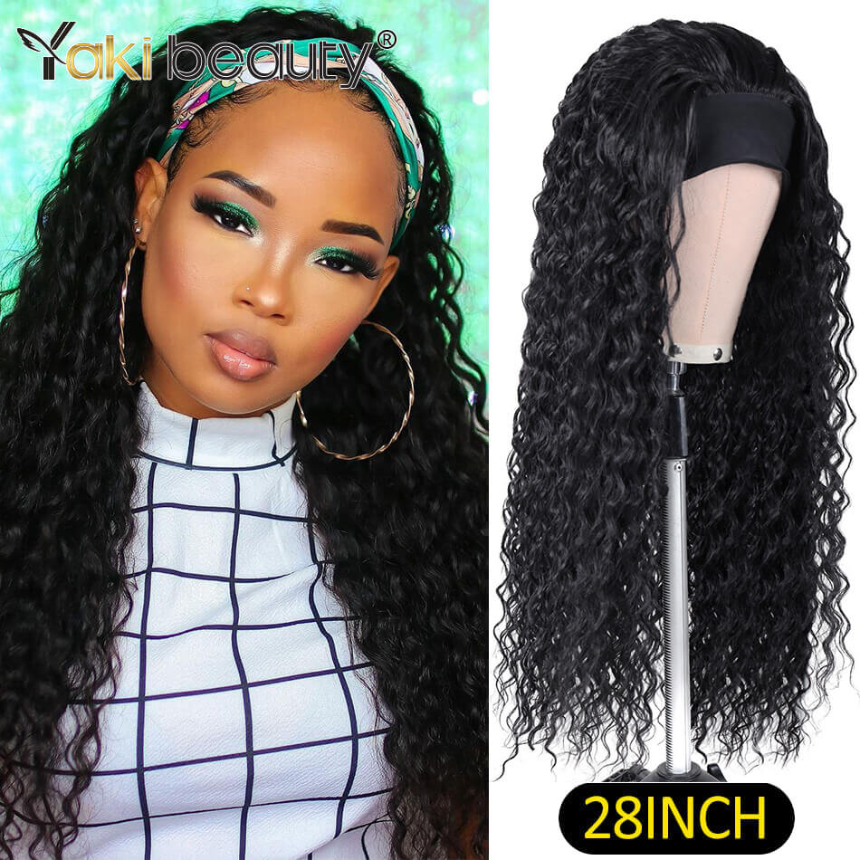 28 Zoll lange Afro Kinky Curly Stirnband Perücken, Synthetische Eis Stirnband Perücke für schwarze Frauen