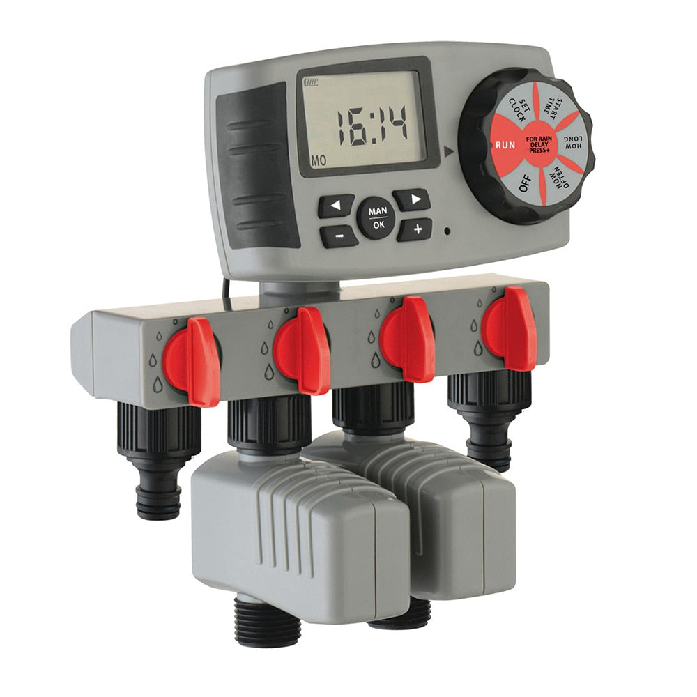Aqualin Automatisches 4-Zonen-Bewässerungssystem, Bewässerungstimer, Gartenbewässerungs-Timer