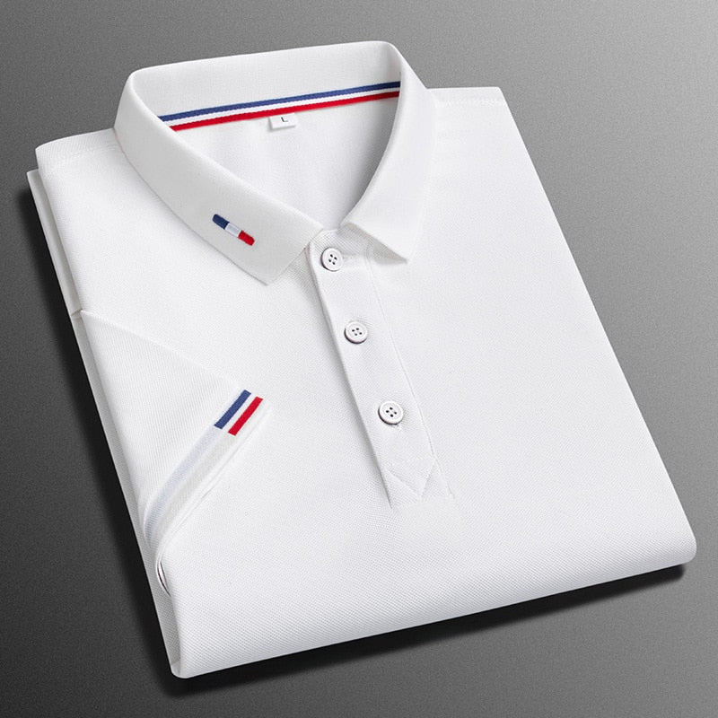 Business-Poloshirt für Herren, bequemes und atmungsaktives einfarbiges Revers-Poloshirt aus Eisseide, kurzärmeliges Golfshirt