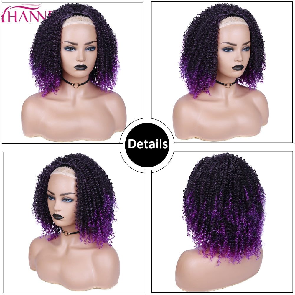 Afro Kinky Curly Synthetische Perücke Lila Perücke Curly Perruque Bob Synthétique, Kurze Perücken Für Schwarze Frauen, 3/4 Halbperücke Hitzebeständig