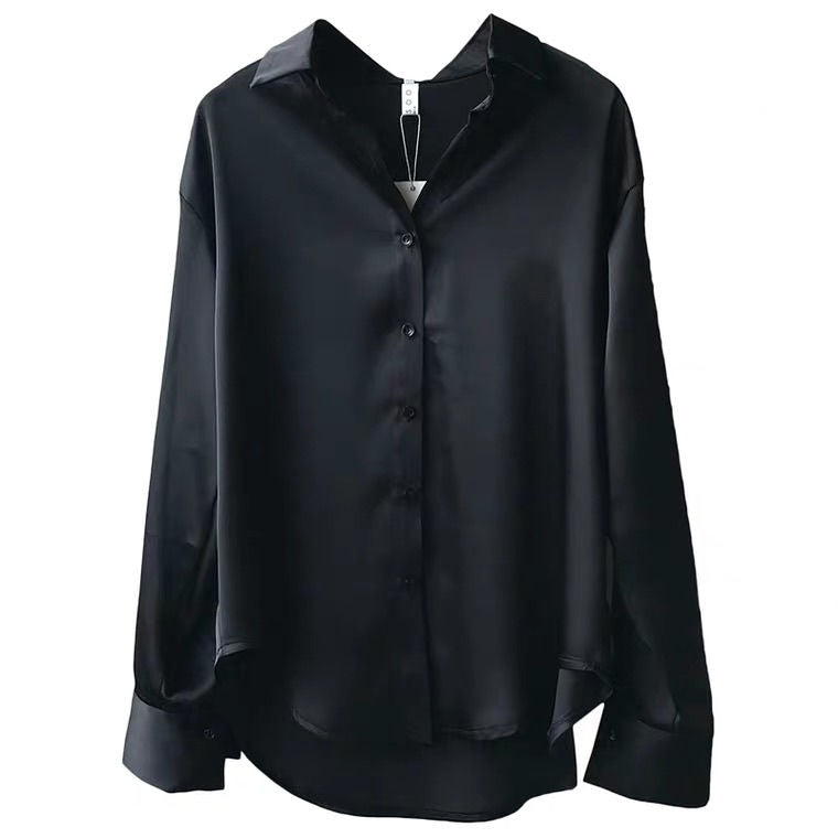 Herbst Seidenhemd Vintage Bluse für Damen, Lange Ärmel Weibliche Lose Hemden