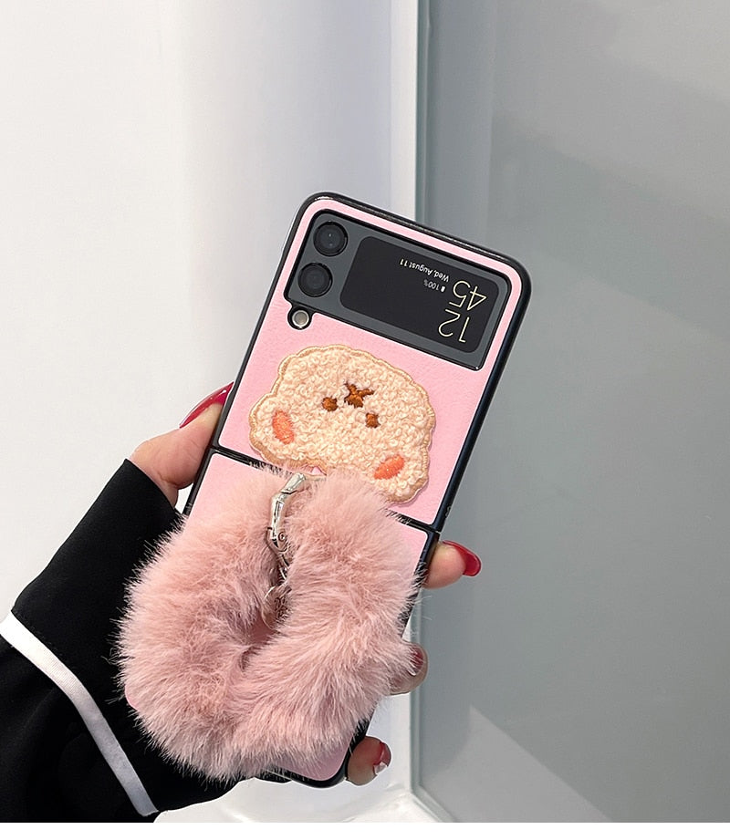 Plüsch Pink Bear passend für Samsung Galaxy zflip3 Handyhülle, Herbst- und Winterhand zflip Ring Handyhüllen