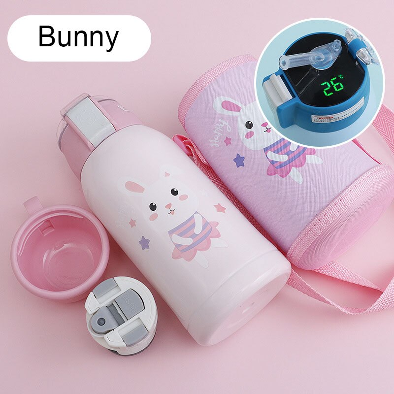 500 ml Cartoon Smart Temperaturanzeige, Thermosbecher Tragbare Pressstroh Stil Wasserflasche, Hält 24 Stunden warm und kalt für Babys