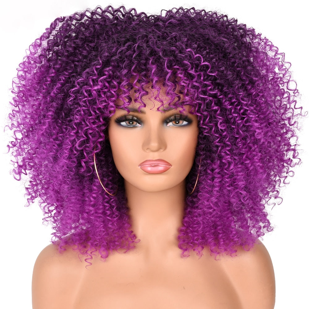 Kurzes Haar Afro Kinky Curly Perücken mit Pony für schwarze Frauen, afrikanische synthetische Lolita Perücken