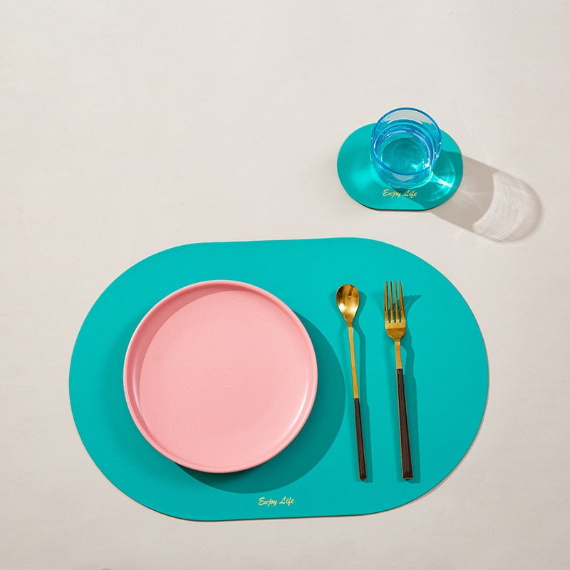 Tischset für Esstisch, wasserdicht, rutschfest aus PU-Leder, Tischset, Untersetzer, Tasse, Wein