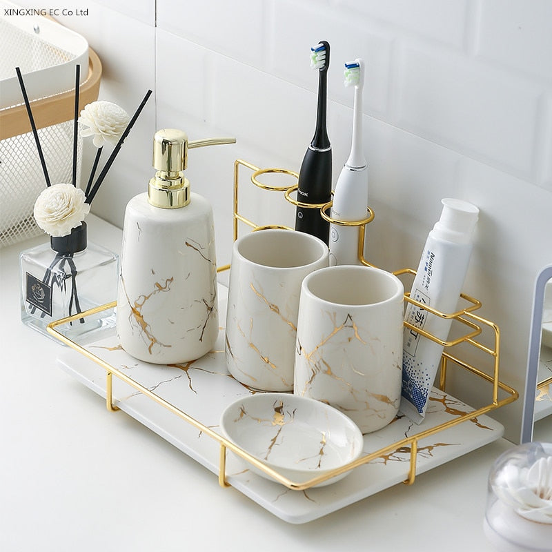 Keramik-Badezimmerset, Mundwasserbecher, Lotionsflasche, Zahnbürstenbecherhalter, kreative Badezimmeraccessoires, Badezimmerdekoration