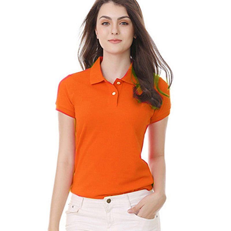 Mehrfarbiges Kurzarm Damen-POLO-Hemd, Sommeroberteile, elastischer Hemdkragen, 100 % Baumwolle