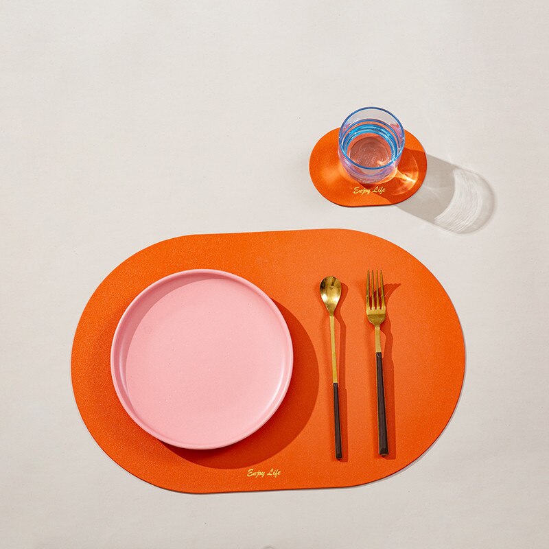 Tischset für Esstisch, wasserdicht, rutschfest aus PU-Leder, Tischset, Untersetzer, Tasse, Wein
