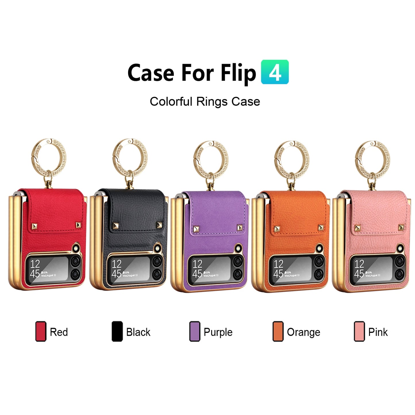 Vietao Z Flip3 Flip4 Beschichtung PC Ringhalter Orange Leder Handytasche für Samsung Galaxy Z Flip 4 3 Zflip4 Hülle