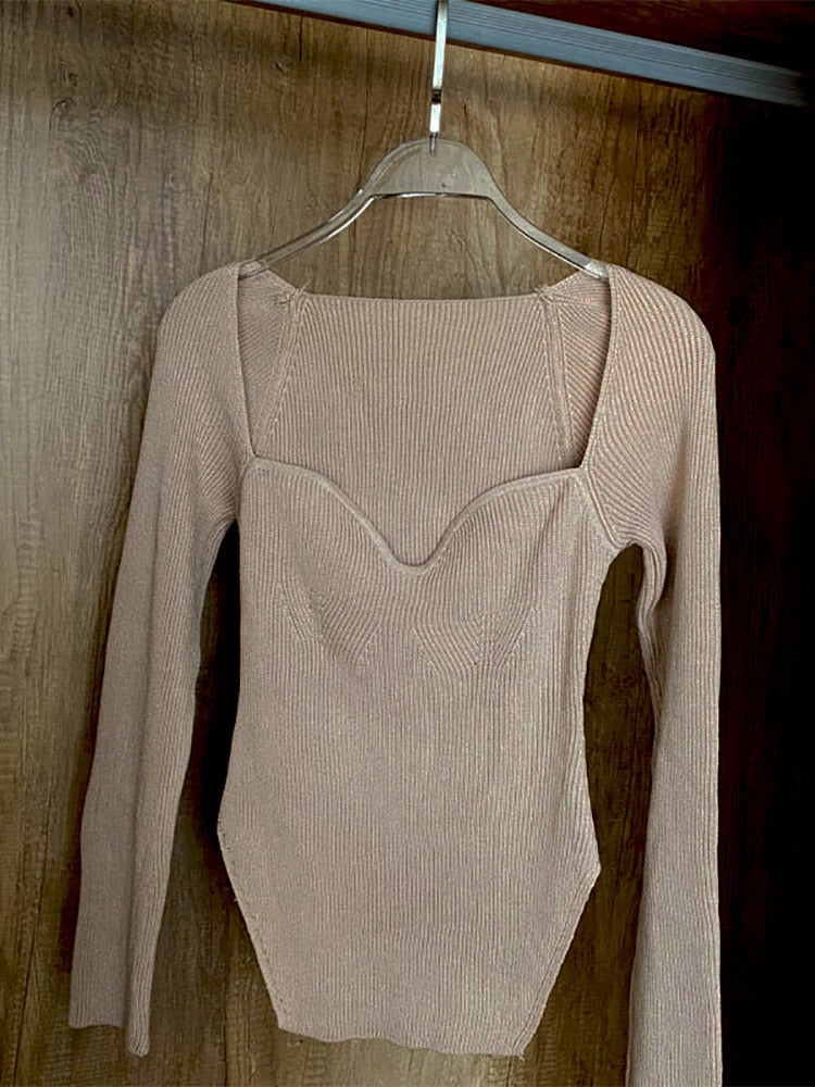 Frauen Quadratischer Kragen Langarm Pullover, gestrickter Pullover Frühling / Sommer
