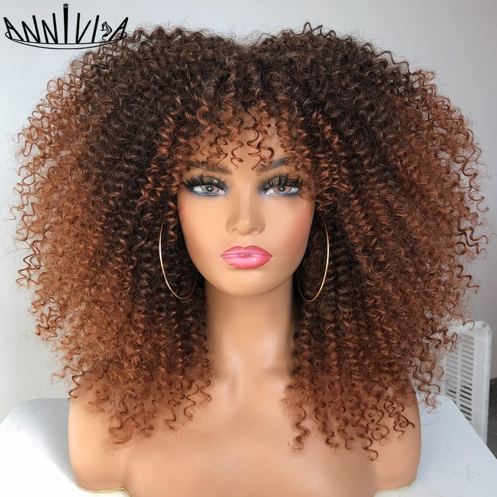 Kurzes Haar Afro Kinky Curly Perücken mit Pony für schwarze Frauen, afrikanische synthetische Lolita Perücken