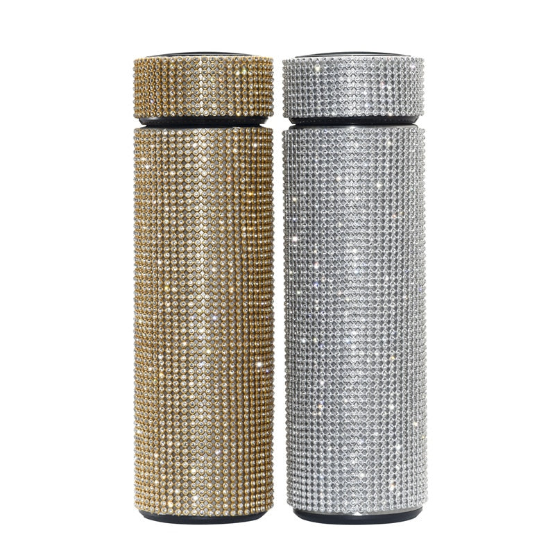 480 ml Smart Diamond Thermosflasche Temperaturanzeige Edelstahl Wasserflasche für Mädchen, Kaffeetasse Thermosbecher Erwachsenes Geschenk