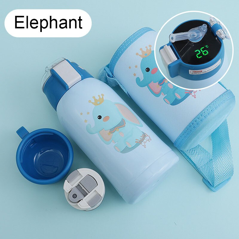 500 ml Cartoon Smart Temperaturanzeige, Thermosbecher Tragbare Pressstroh Stil Wasserflasche, Hält 24 Stunden warm und kalt für Babys