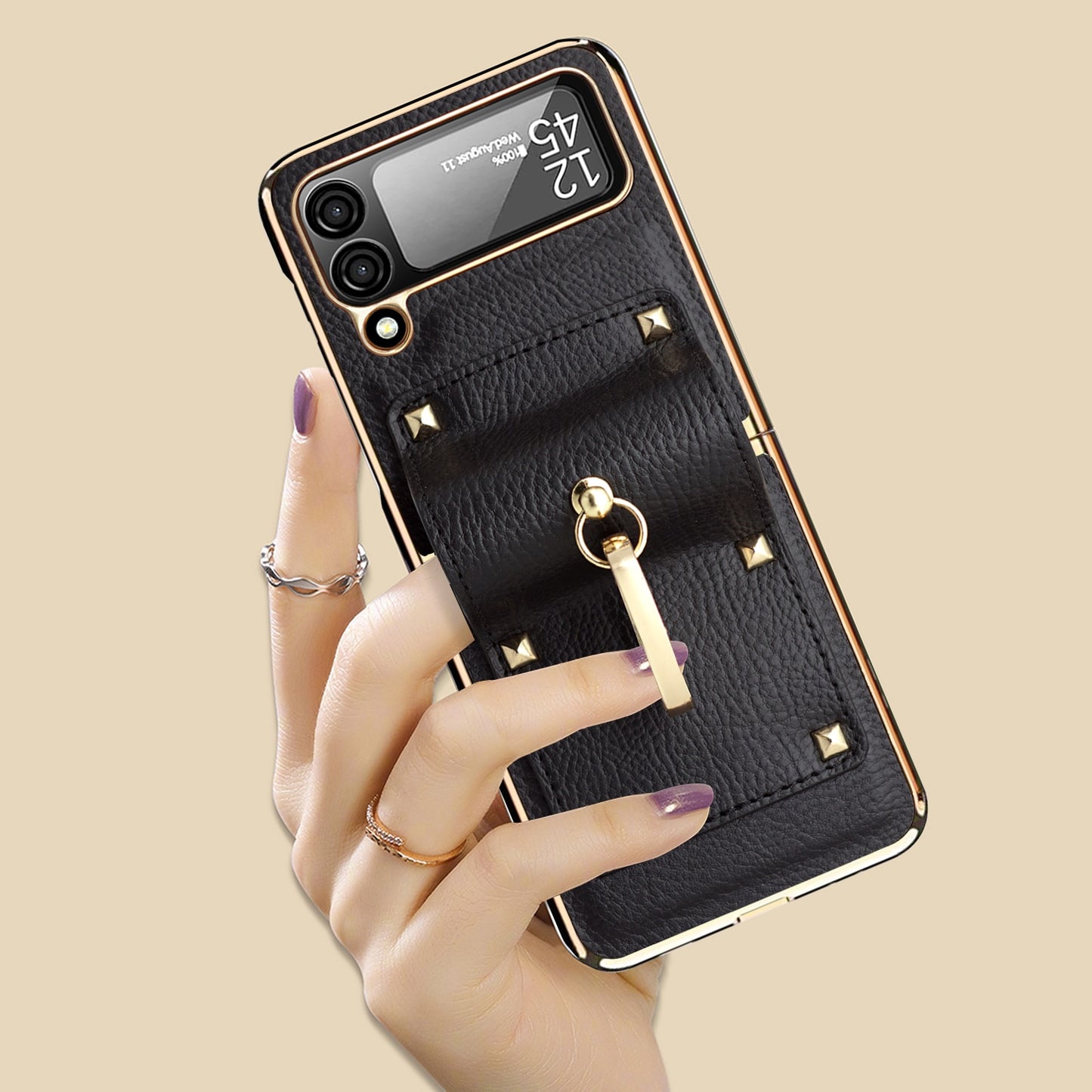 Vietao Z Flip3 Flip4 Beschichtung PC Ringhalter Orange Leder Handytasche für Samsung Galaxy Z Flip 4 3 Zflip4 Hülle