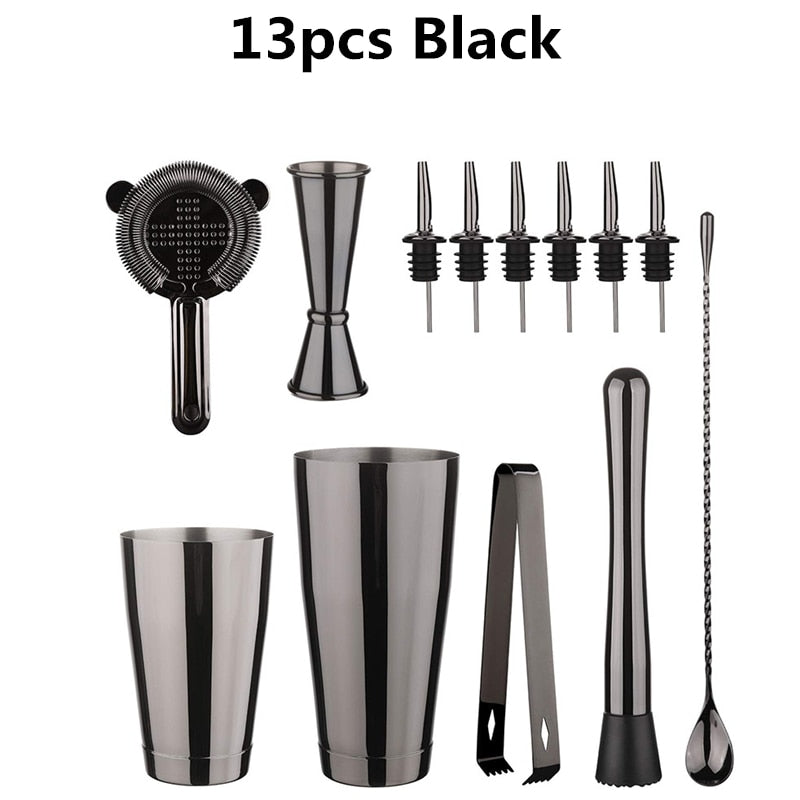 Cocktail Shaker Bar Set: 2 gewichtete Boston Shaker, Cocktail-Sieb, Jigger, Muddler und Löffel, Eiszange und 6 Flaschenausgießer