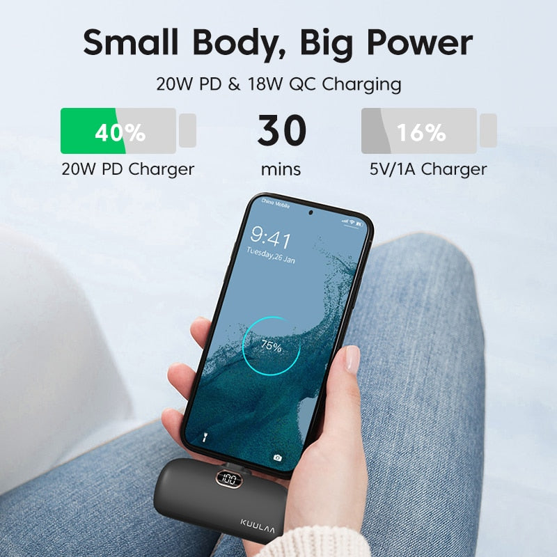 Mini tragbare Powerbank 5000mAh, PowerBank QC PD Schnelles Aufladen für iPhone 14, 13, 12