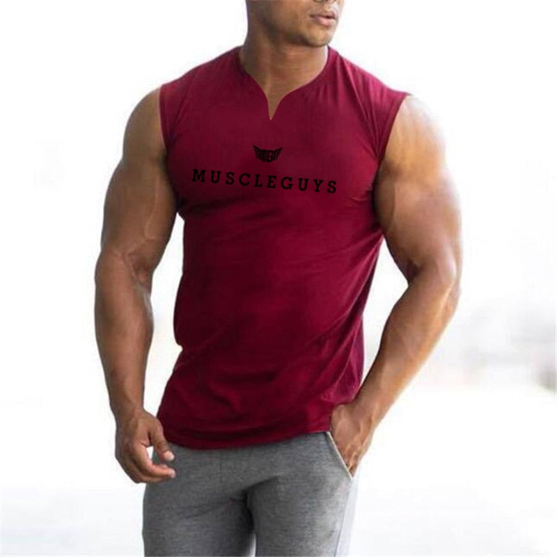 Kompression ärmelloses Herren Tanktop Trainingsweste mit V-Ausschnitt