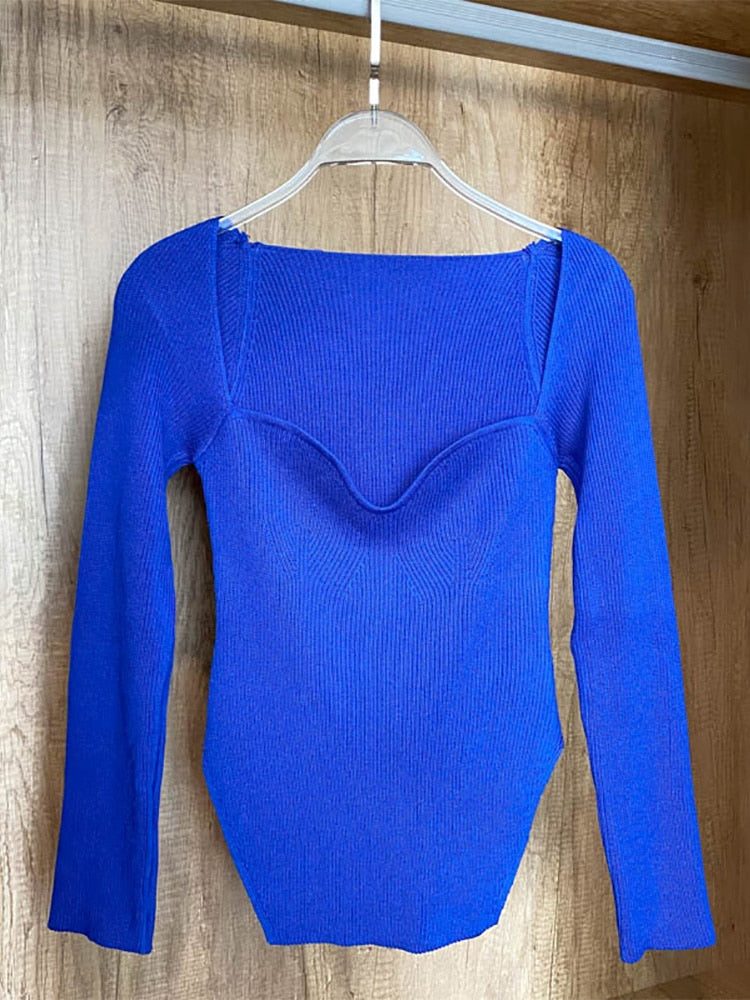 Frauen Quadratischer Kragen Langarm Pullover, gestrickter Pullover Frühling / Sommer