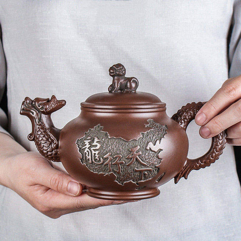 Große Kapazität handgefertigte Teekannen Yixing Lila Ton, Exquisite, handgefertigte, berühmte, chinesische Yixing-Teekanne und Tassen-Set