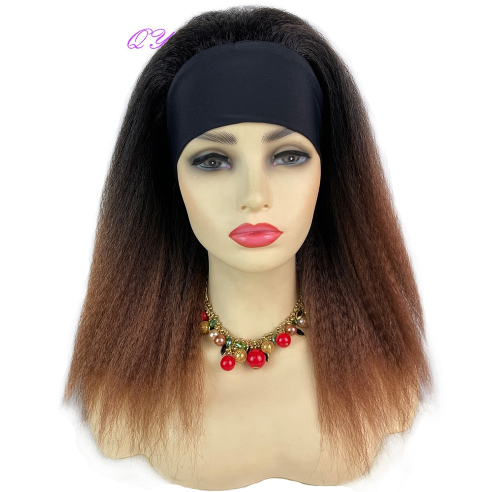 African Straight Headband Wigs Natural Black Medium Length Hairstyle Women's Wig Afro Kinky Free Part Daily Wear Ladies Hair