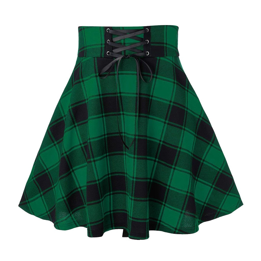 Schwarz karierter Damen-Gothic-Rock, plissiert, kariert, für Sommer,Frühling und Herbst, Mini-Rock Clubwear