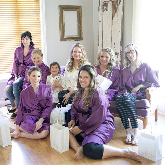 Silky Satin Women Robe Solid Color Kimono Bathrobes Home Dressing Gown Short Nightgown Summer V-Neck Sleepwear Lingerie