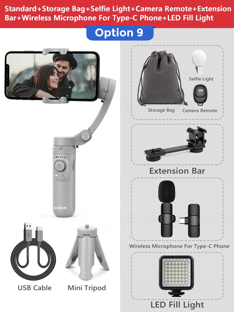 AXNEN HQ3 3-Achsen faltbar Smartphone, Handheld Gimbal für Handy Videoaufnahme Vlog Stabilisator für Smartphone