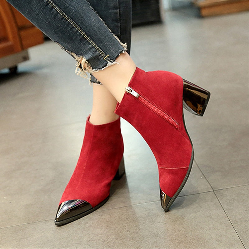 Mode Damen hohe Absätze Stiefel, warme Schuhe spitze Zehe