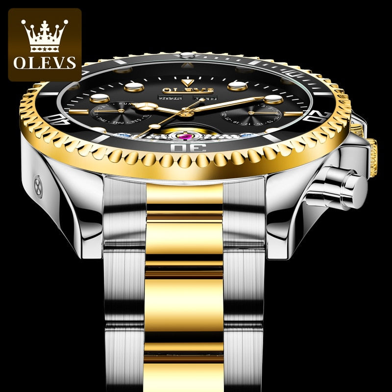 Herren Edelstahl Mechanische Uhr, Automatikuhr Luxus Wasserdichte Sport Herrenuhr