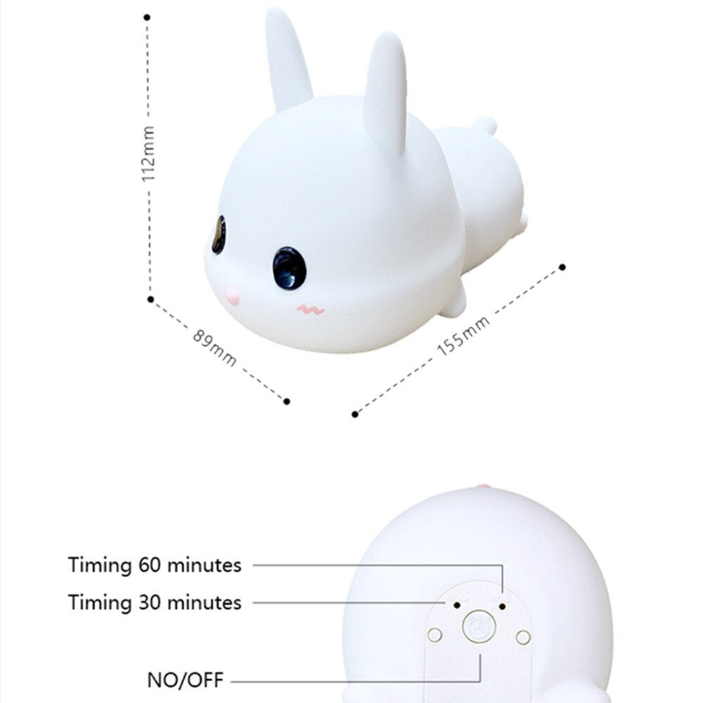 Kaninchen LED-Nachtlicht mit Berührungssensor, Fernbedienung Bunte dimmbare Timer, wiederaufladbare Silikon-Häschen-Lampe für Kinder Baby-Geschenk