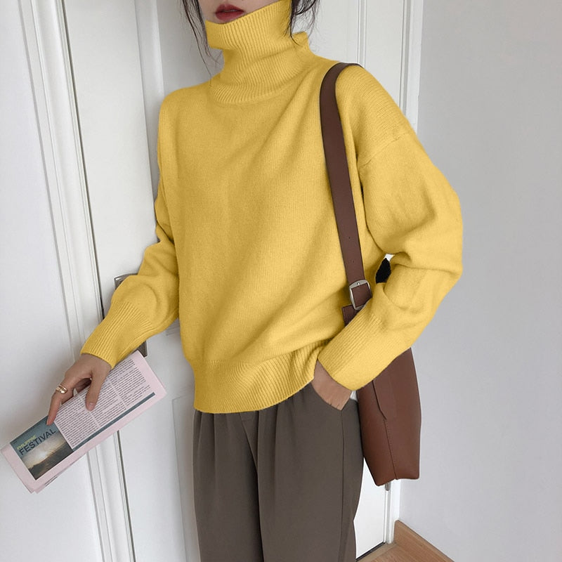 Kaschmir eleganter Rollkragen Damen Pullover weich gestrickt
