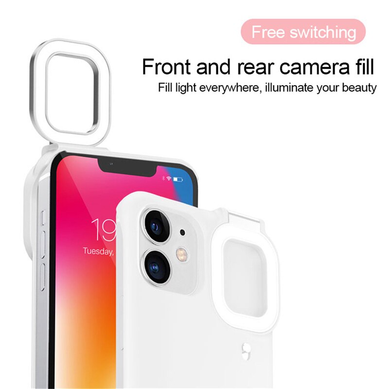 Selfie Beauty Ring Flash Phone Case für iPhone 12 Pro Max, 11, Hüllen mit LED, Selfie Light Portable Protective Back Cover