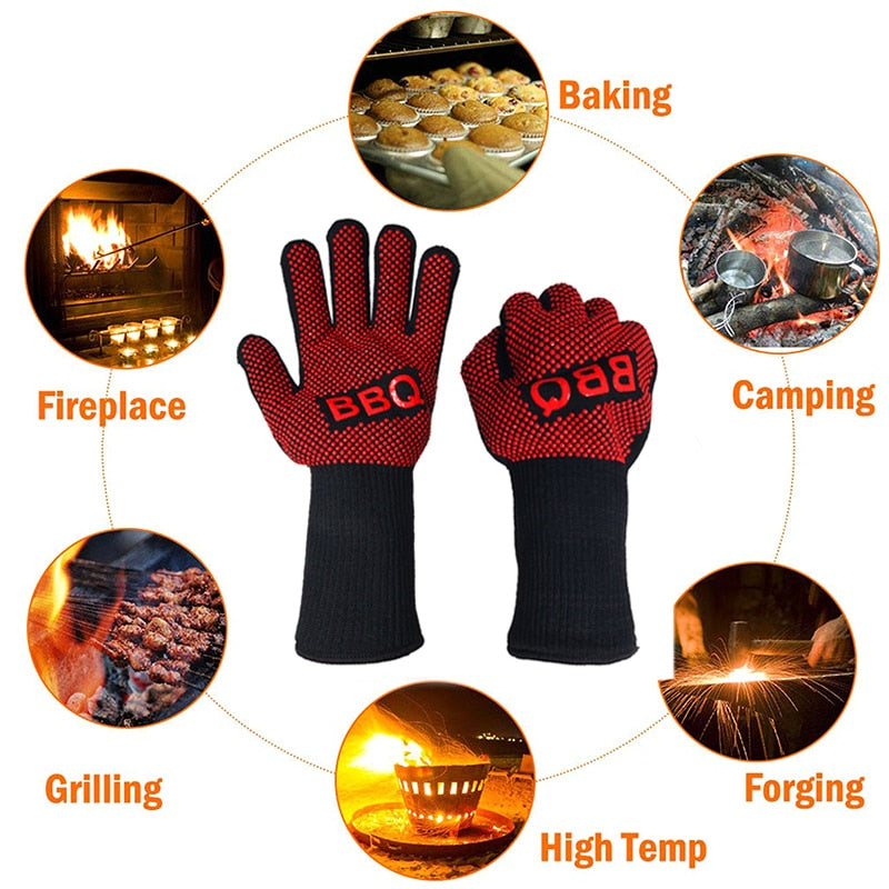 Extrem Hitzebeständige Grillhandschuhe mit 800°C , rutschfest Ofenhandschuhe Backhandschuhe, Silikonisolierte Handschuhe zum Backen , Grillen, Kochen