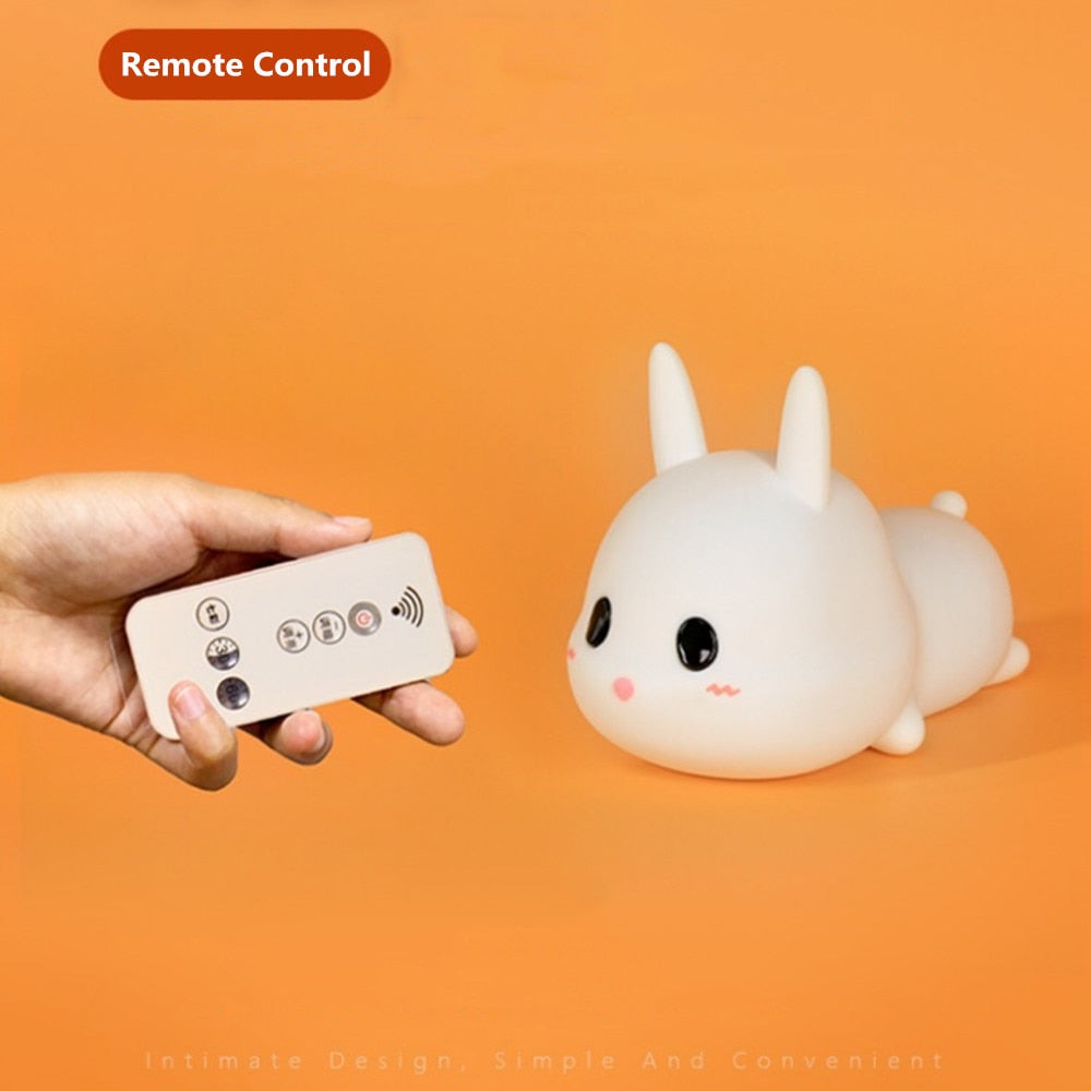 Kaninchen LED-Nachtlicht mit Berührungssensor, Fernbedienung Bunte dimmbare Timer, wiederaufladbare Silikon-Häschen-Lampe für Kinder Baby-Geschenk