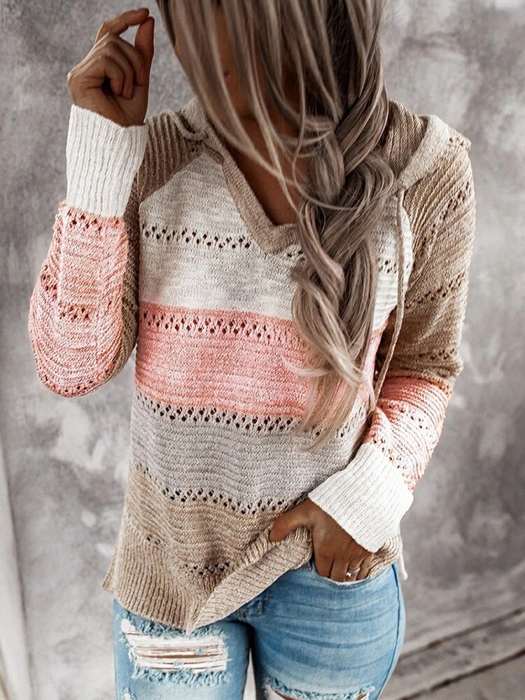 Damen Fitshinling Bohemian Kapuzenpullover, Gestreift Hoodie Entspannt Sweatshirt mit Kapuze