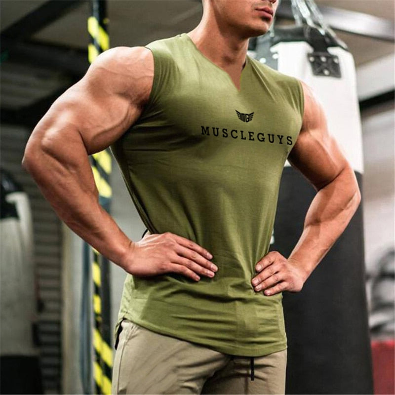 Kompression ärmelloses Herren Tanktop Trainingsweste mit V-Ausschnitt