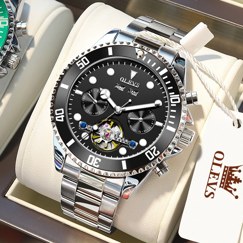 Herren Edelstahl Mechanische Uhr, Automatikuhr Luxus Wasserdichte Sport Herrenuhr
