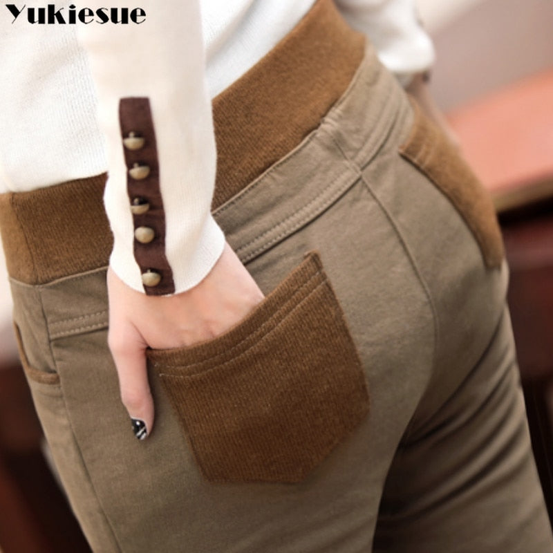 Damenkleidung S-4XL, Bleistift Hosen Hohe Taille, Dünne Dicke Samt Warme Winter Leggings
