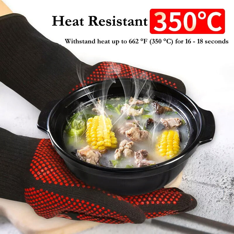 Extrem Hitzebeständige Grillhandschuhe mit 800°C , rutschfest Ofenhandschuhe Backhandschuhe, Silikonisolierte Handschuhe zum Backen , Grillen, Kochen