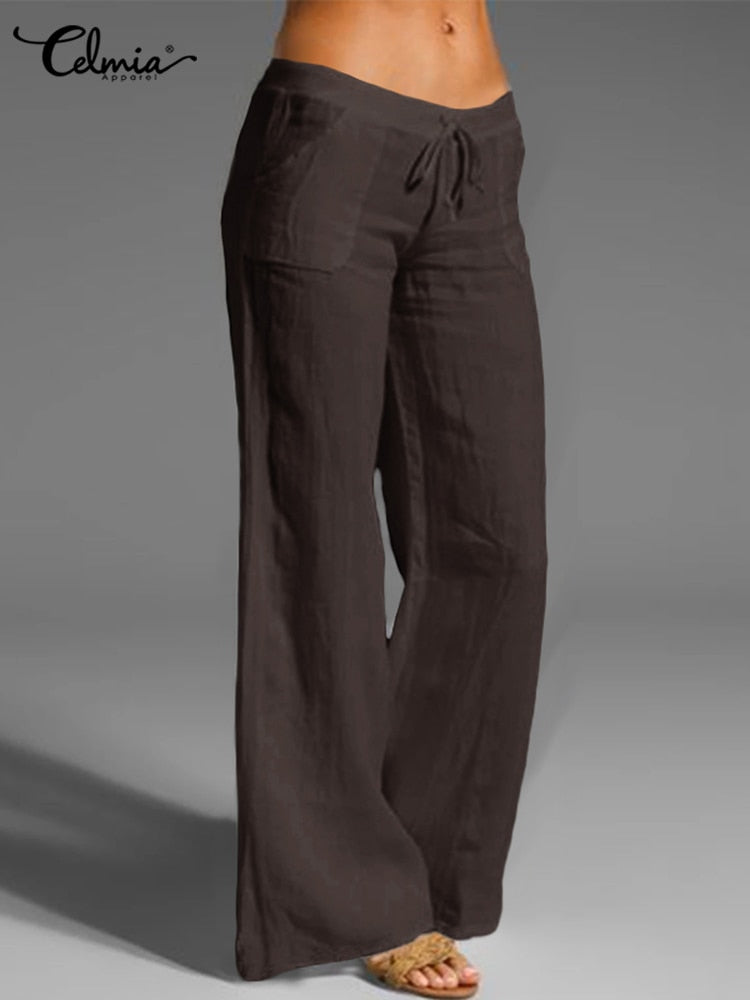 Celmia Vintage Damen Breite Bein Hose 2023, Sommer Palazzo Mode lange Hosen